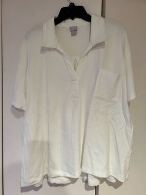 Chico's Zenergy White Collared Short-Sleeve Pocket Top(cotton/polyester/modal)